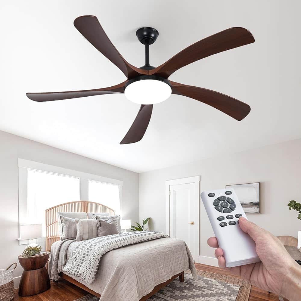 Front. Domanki - 60 Inch Ceiling Fans with Lights, 5 Reversible Blade Ceiling Fan with Light,n3-Color Light & Remote, 6-Speed DC Motor - Black.