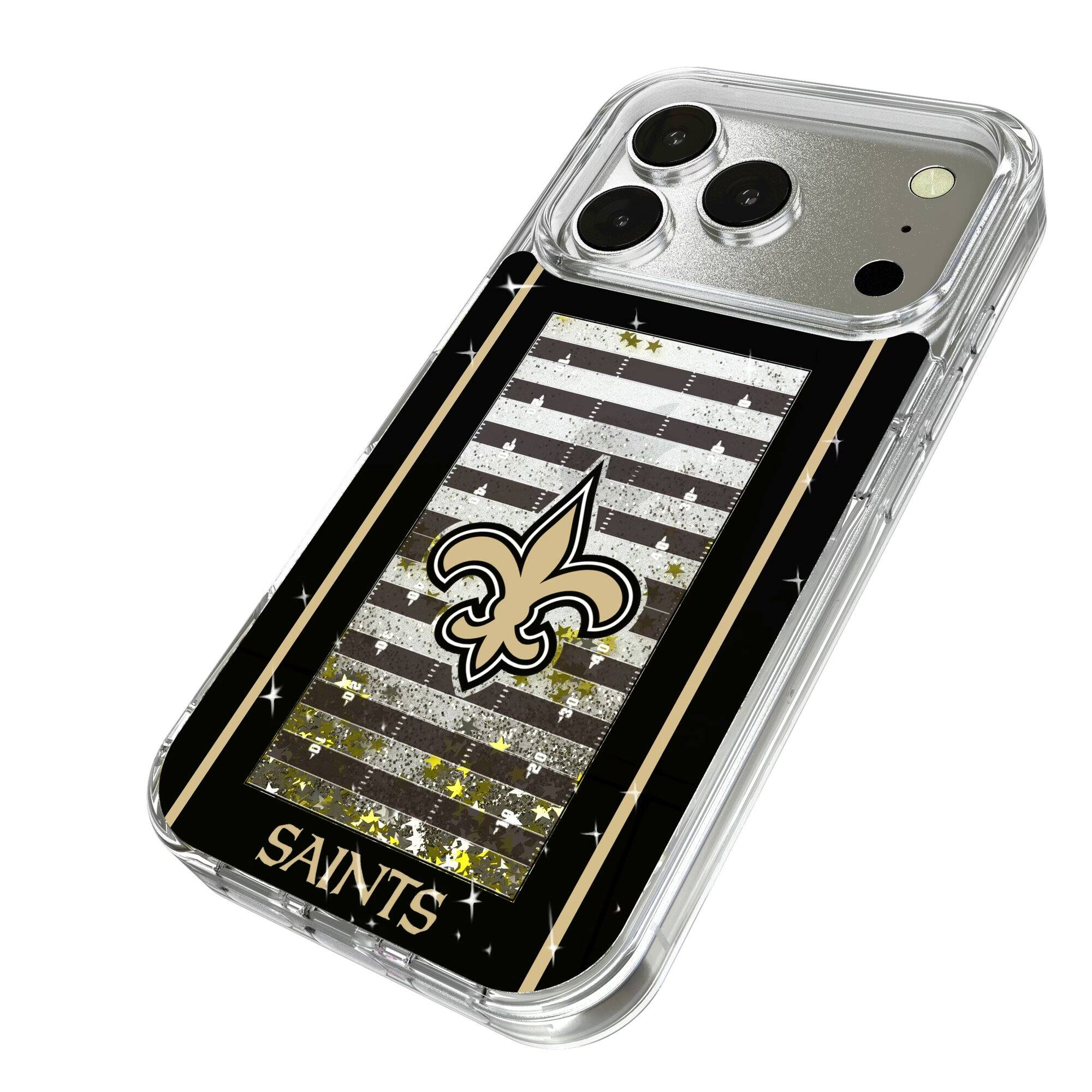 Alt View 1. Keyscaper - New Orleans Saints iPhone Field Design Glitter Case - 16 Pro - Multicolor.