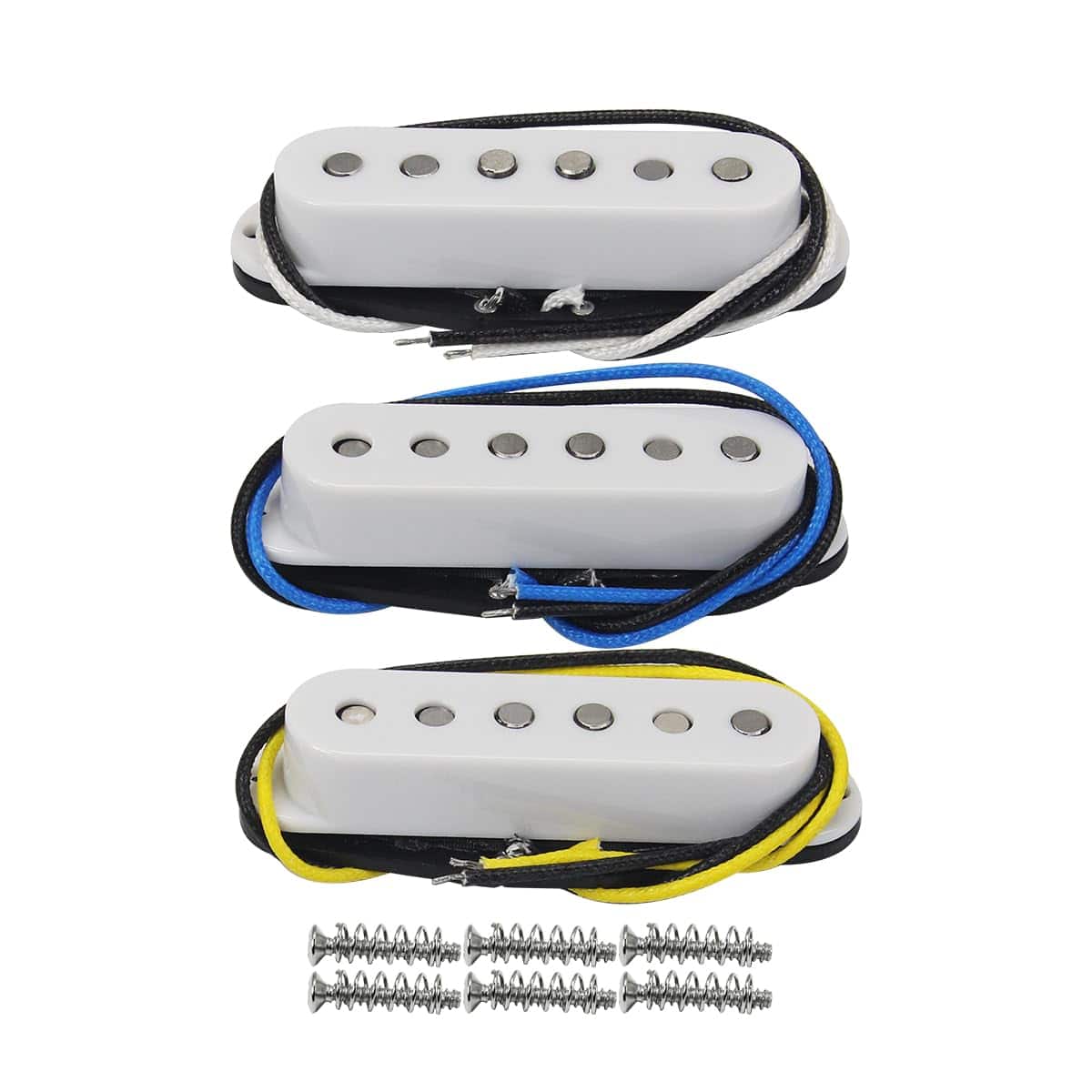 Dazzling Pops - Alnico 5 Single Coil Pickups Flat Pole Guitar Neck/middle/bridge Pickup Set - White, Staggered