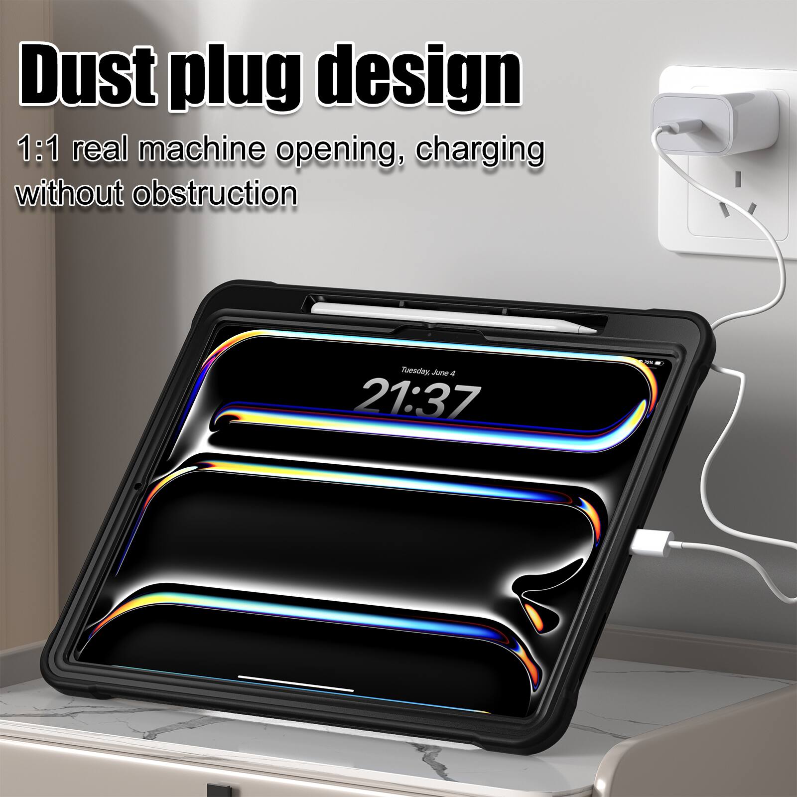 Dust plug design 1:1 real machine opening, charging without obstruction