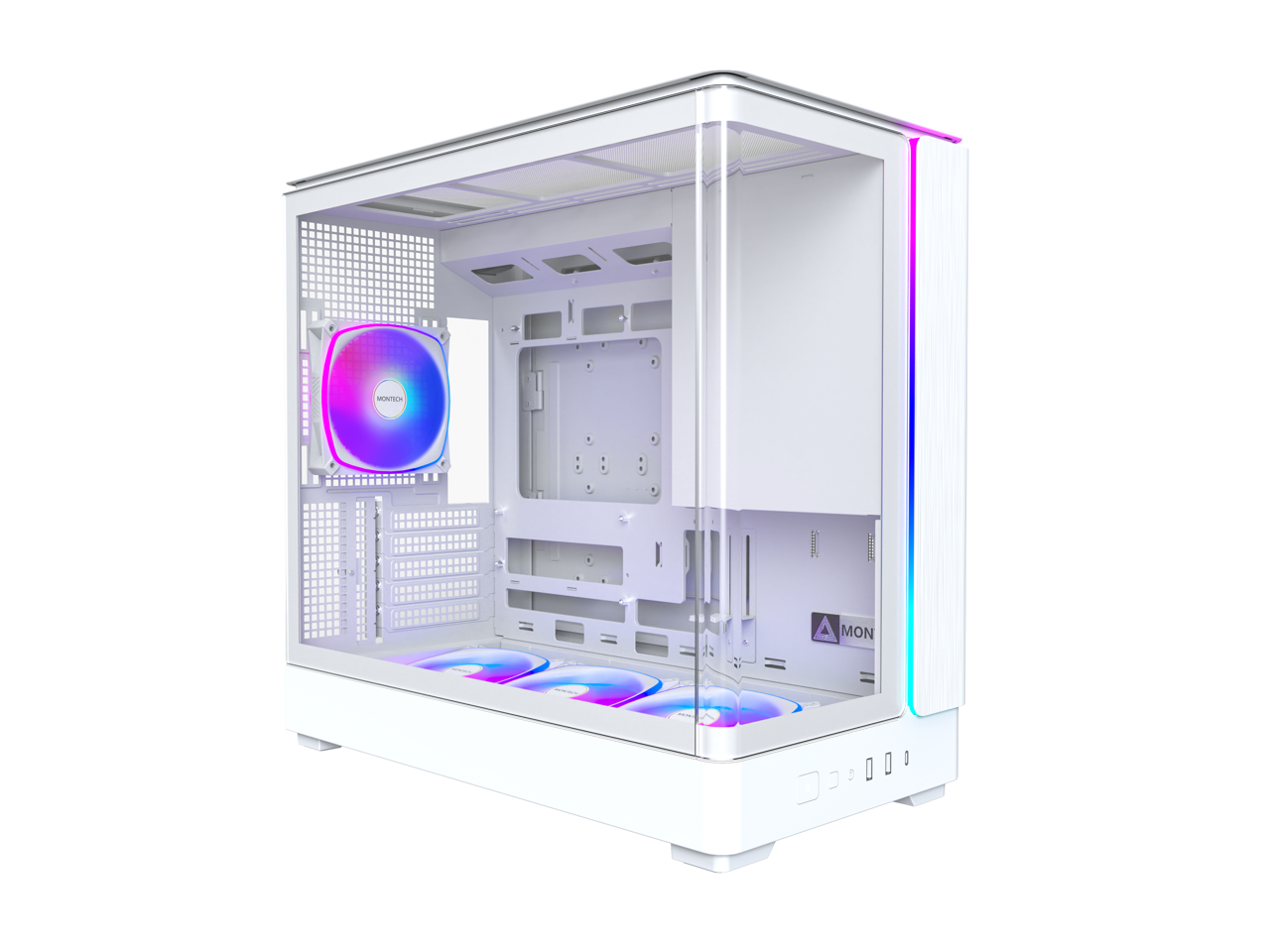 Montech - KING 15 PRO Micro-ATX Case, Curved Glass, Chimney Airflow, 360mm Radiator, 6 ARGB Fans, White - White