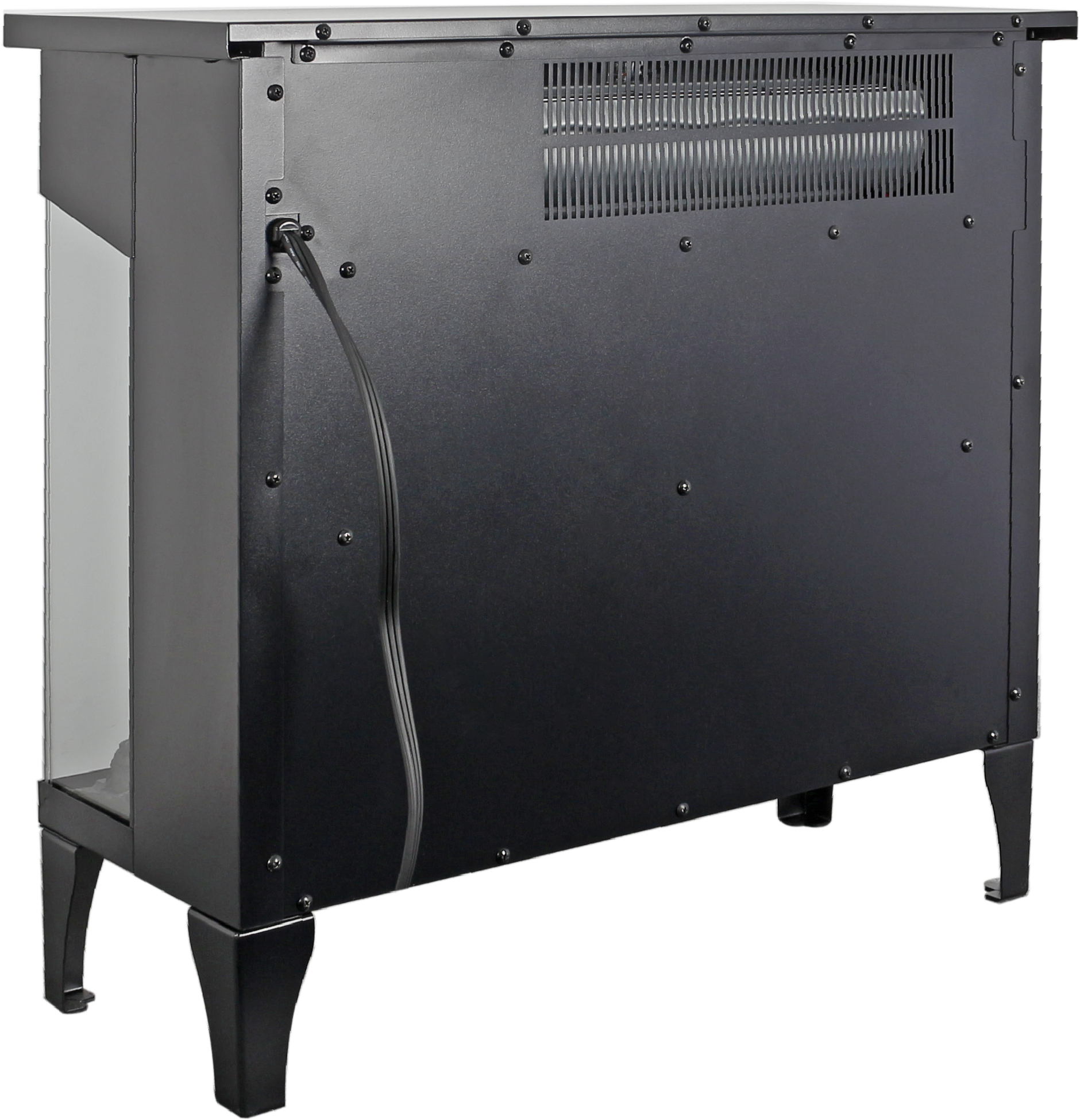 Left. PexFix - 24" 3-Sided Glass Electric Fireplace, Infrared Quartz Heater, 4 Flame Colors, Remote, Freestanding for Living Room.