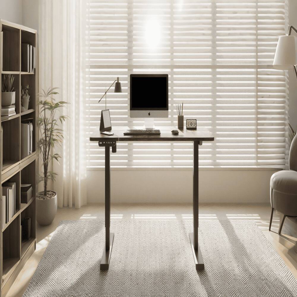 Angle. Resenkos - 55" Electric Height Adjustable Standing Desk, Brown Leopard Lift-up Computer Gaming Table for Home Office - Brown.