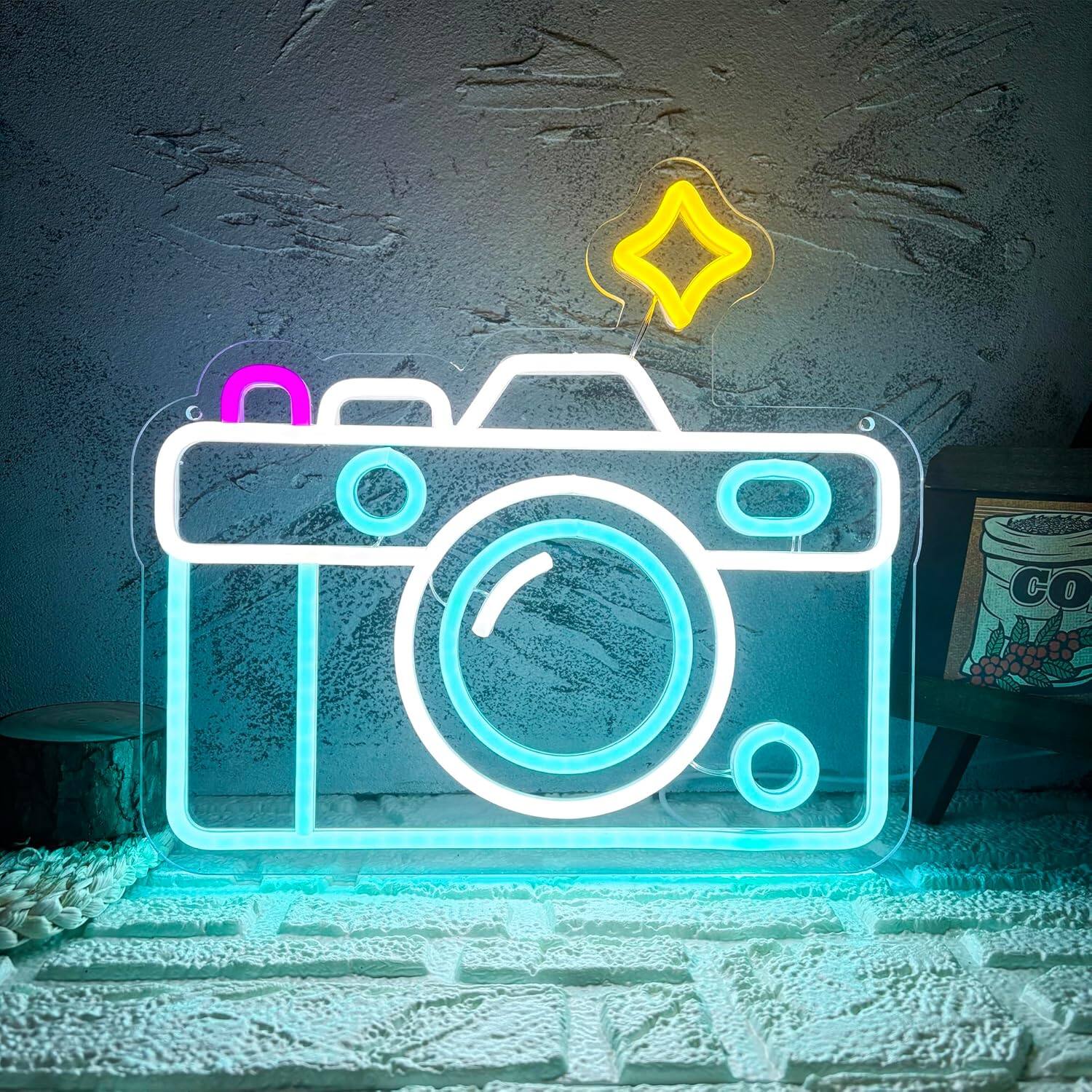 Auledio - Camera Neon Sign, Back To School Supplies Dimmable LED Cute Photography Studio Camera Neon Light, Camera Store Wall Art - Multicolor