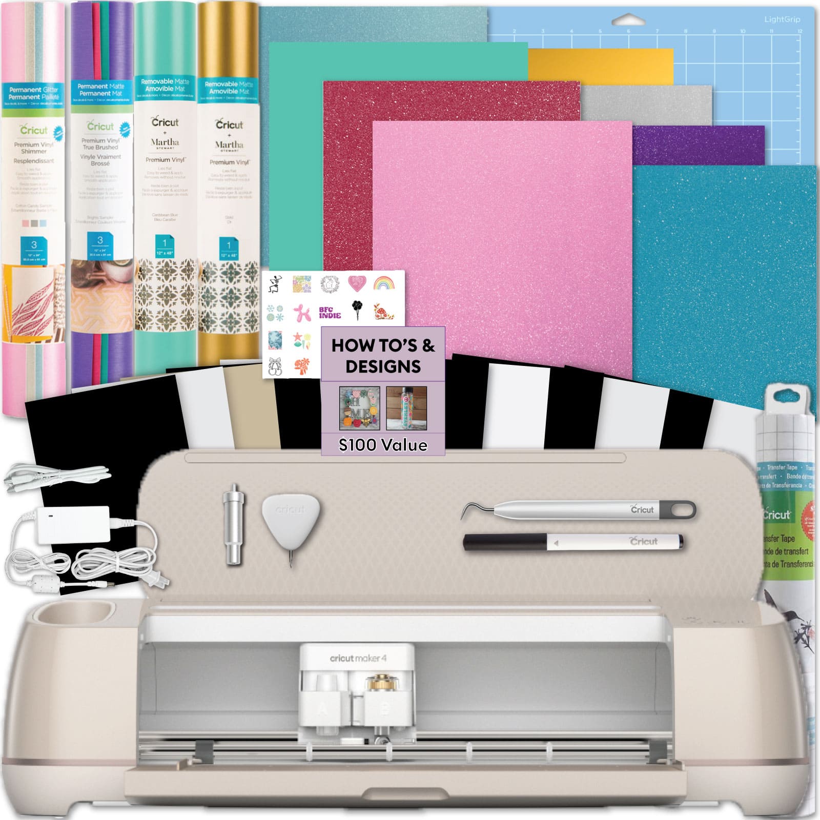 Cricut - Maker 4 Cutting Machine with Vinyl Sampler Rolls Bundle