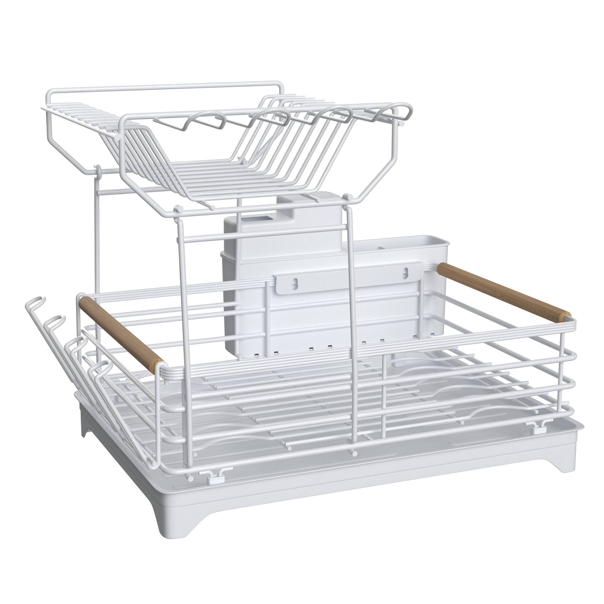 Alt View 2. Malletson - Double-layer Bamboo Dish Rack For Home Kitchen - White.