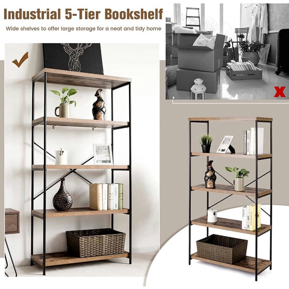 Industrial 5-Tier Bookshelf  
Wide shelves to offer large storage for a neat and tidy home