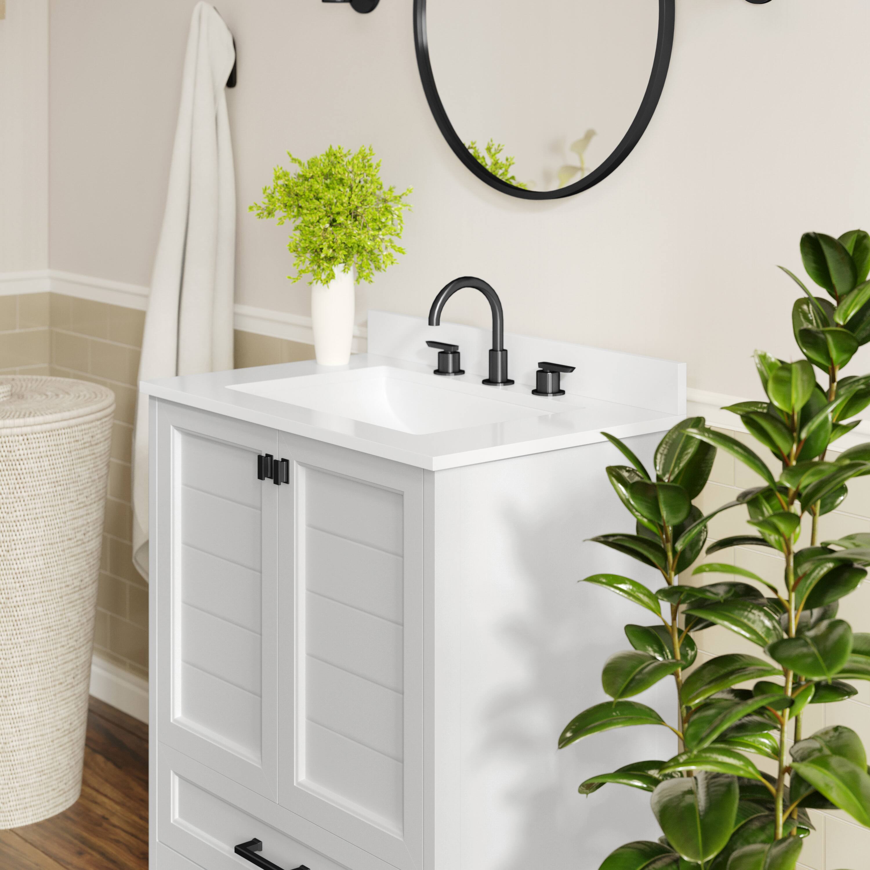 Alt View 3. Flash Furniture - Haven 30" Bathroom Vanity with Sink, Storage Cabinet with Black Hardware, Soft Close Doors and Bottom Drawer, Carrara Ma - White.