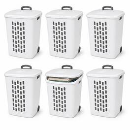 Sterilite - Laundry Hamper With Lift-Top, Wheels, And Pull Handle, 6 Pack - White
