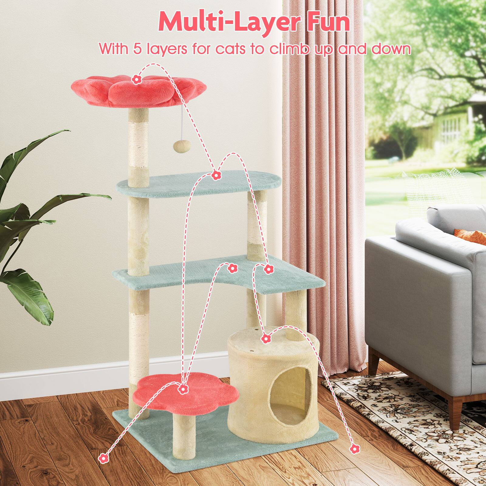 Multi-Layer Fun  
With 5 layers for cats to climb up and down
