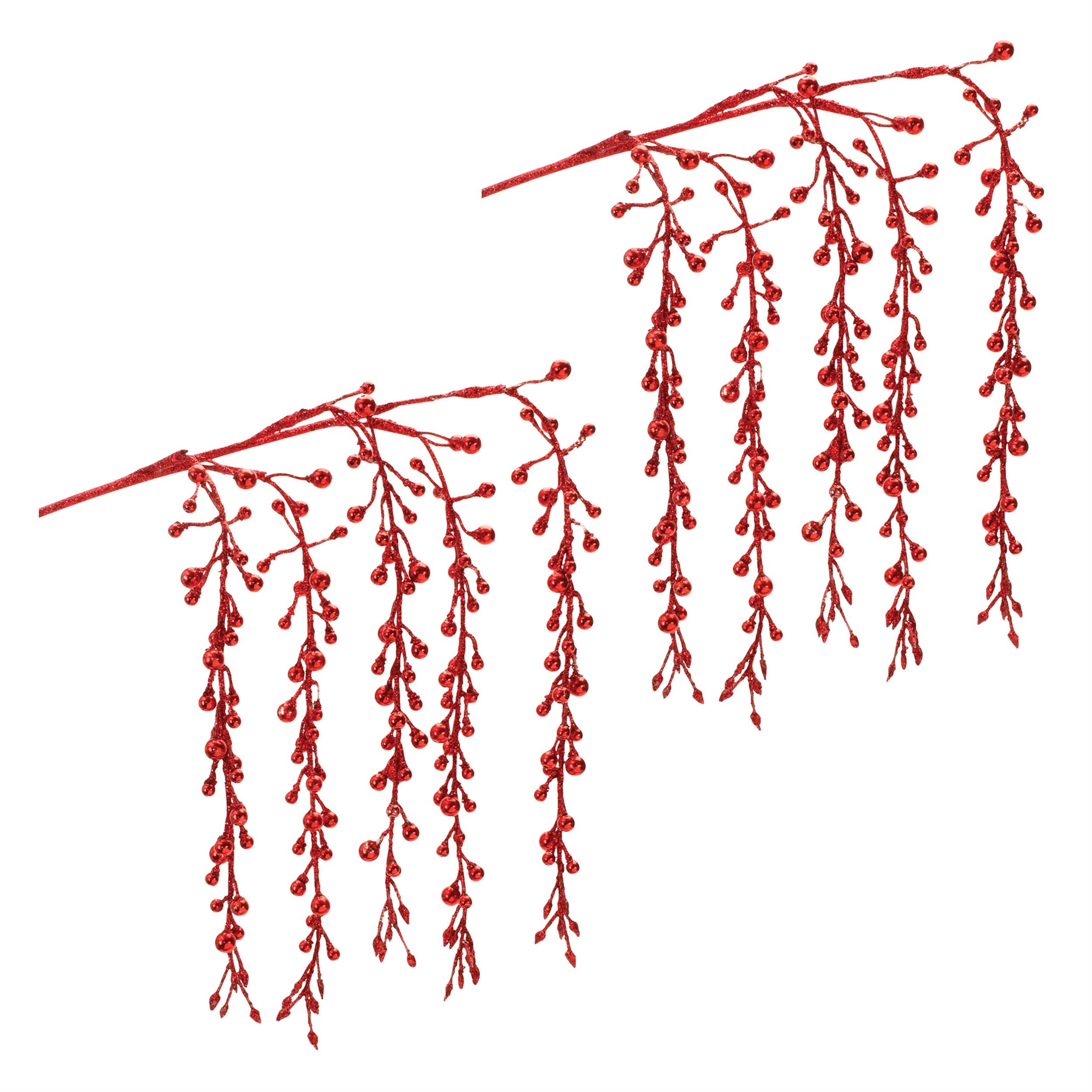 Left. BreeBe - Hanging Glitter Berry Spray (Set of 2) - Red.
