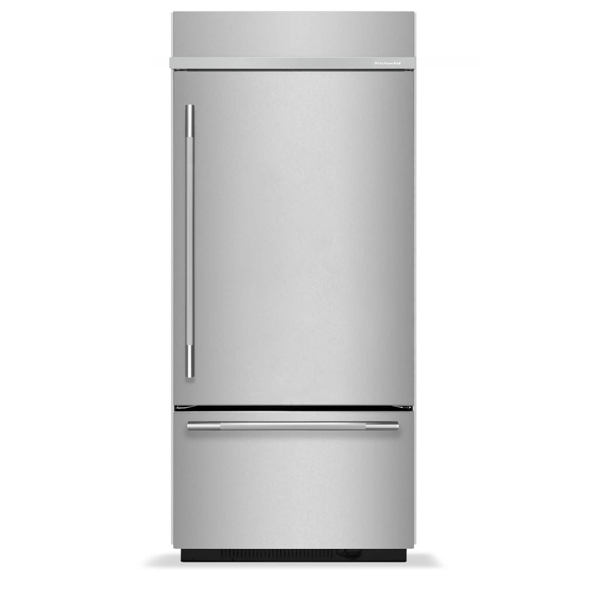 Front. KitchenAid - 20.8 Cu. Ft. Built-In Bottom Mount Refrigerator with Platinum Interior - Stainless Steel with PrintShield Finish.