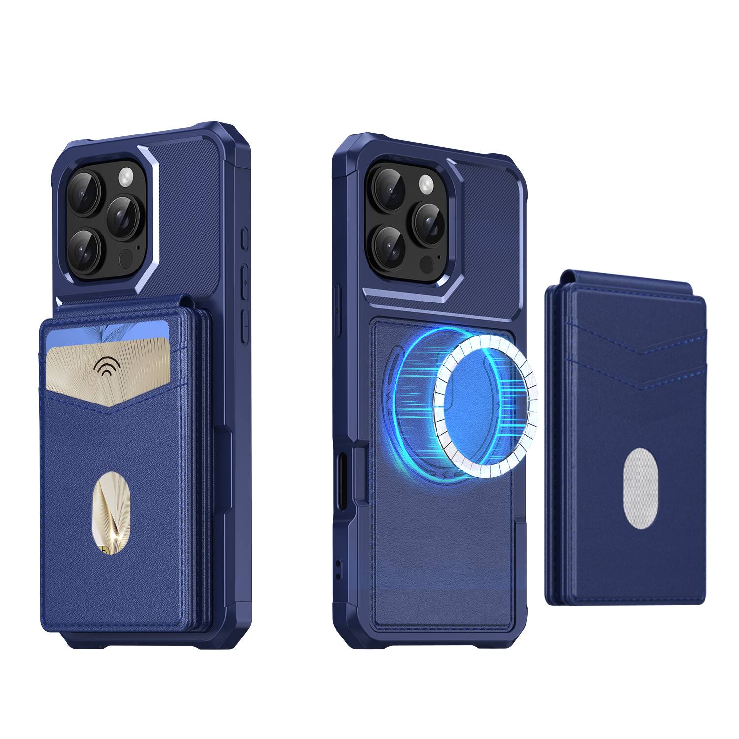 Angle. Dteck - For Apple iPhone 16 Pro 2-in-1 Magnetic Leather Flip Stand Wallet Case RFID Blocking Detachable Card Holder - Darkblue.