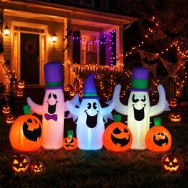 Costway - 8 FT Halloween Outdoor Inflatables with Built-in RGB LED Lights for Holiday Party - MultiColor