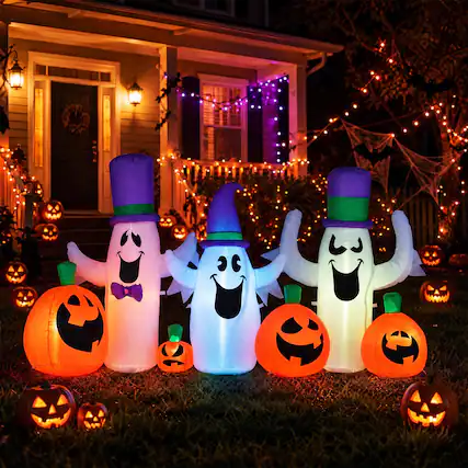 Front. Costway - Costway 8 FT Halloween Outdoor Inflatables with Built-in RGB LED Lights for Holiday Party - MultiColor.