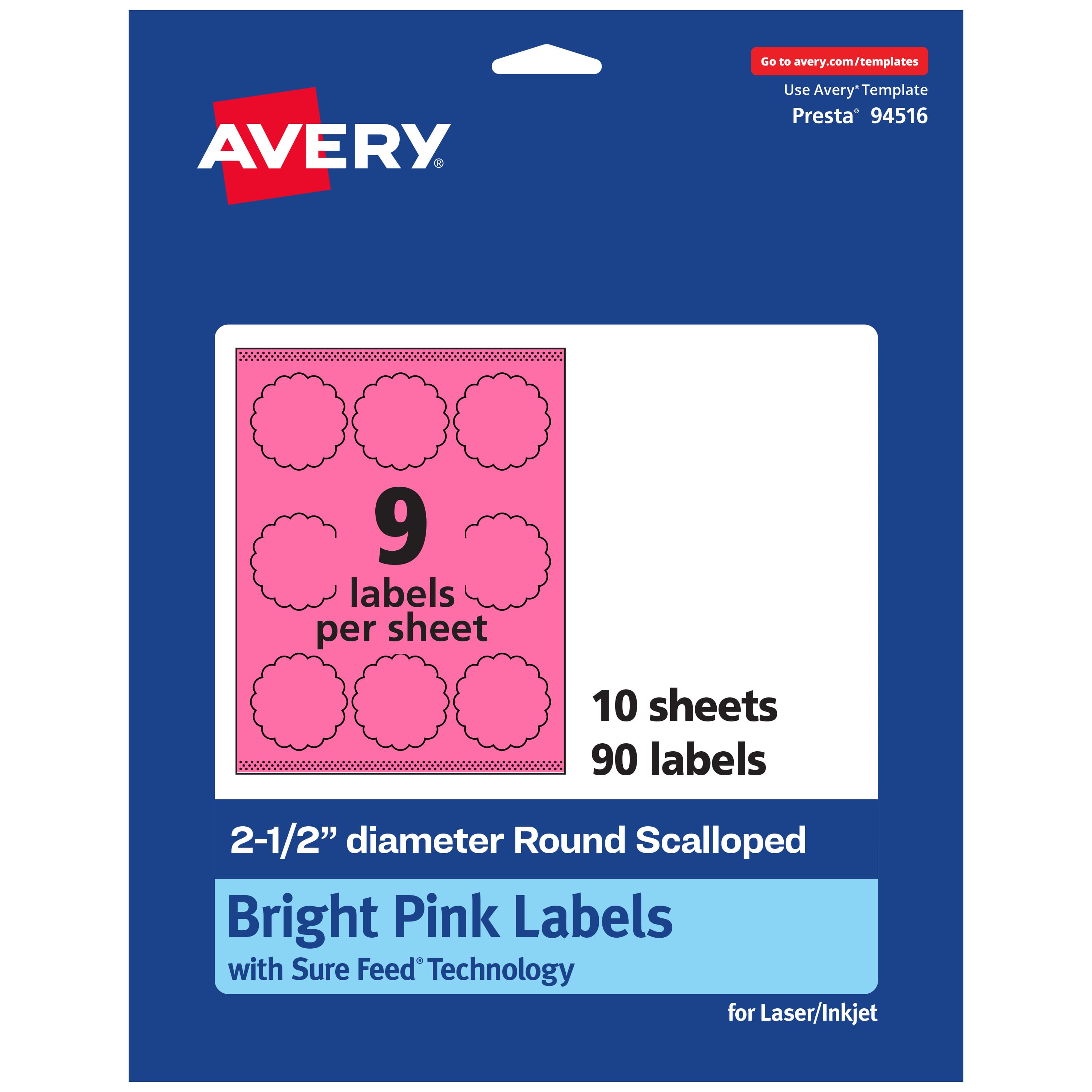 "Avery - Round Scalloped Labels, Bright 2.5"" Diameter, 90ct - Pink" price history on PriceWatchPro