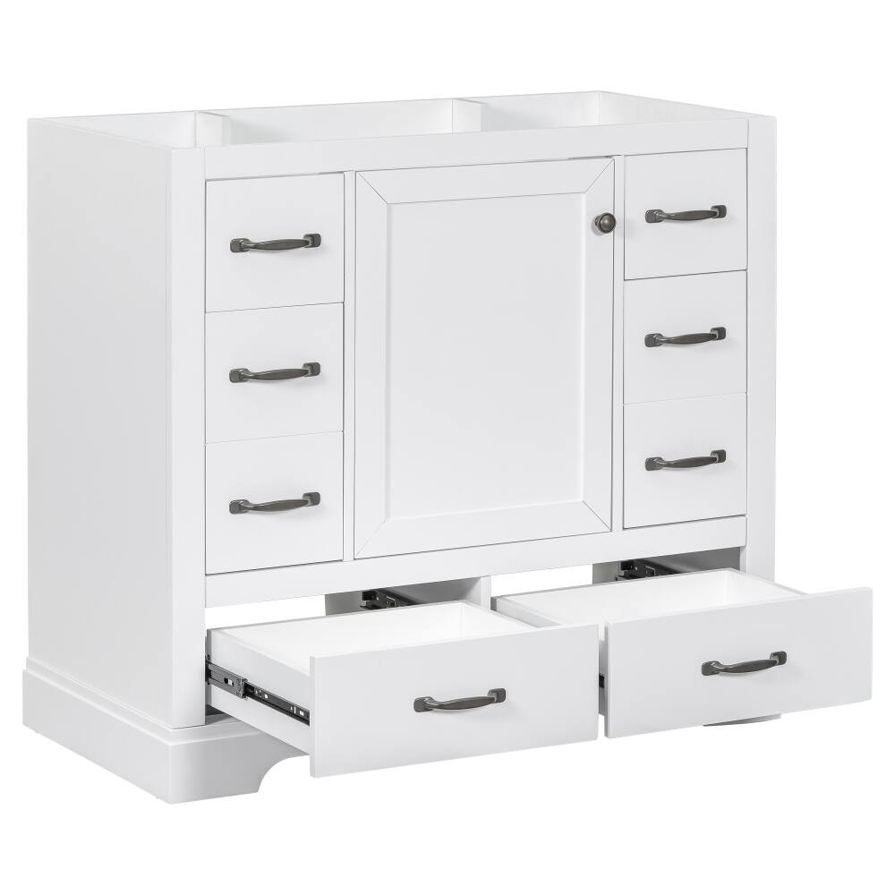 Alt View 9. Loheer - Loheer 36 inch bathroom vanity base only, White Freestanding Cabinet with 6 Drawers - White.