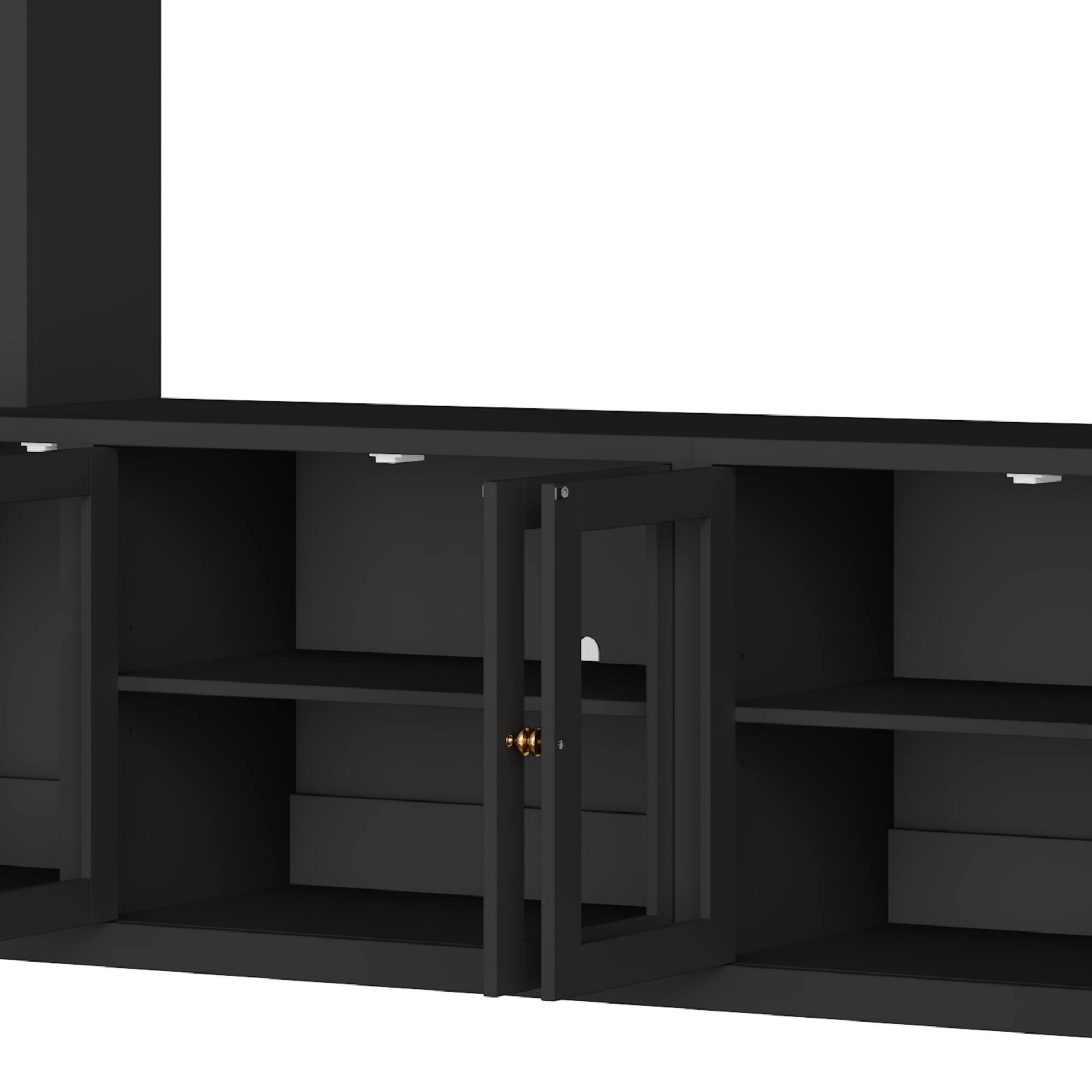 Back. CheryLife - 92 in. 4-Piece Black Modern Entertainment Center Wall Unit with Bookshelves for TVs Up to 80" - Black.