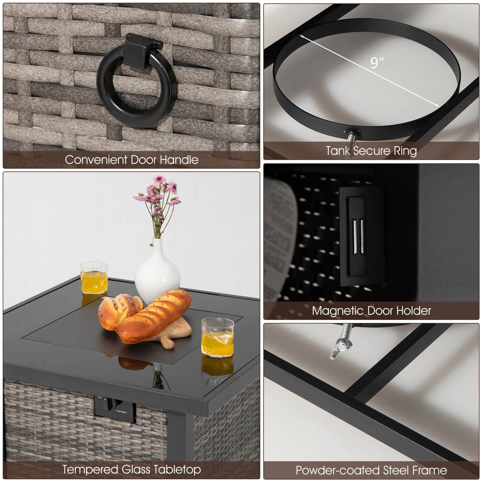 Convenient Door Handle, Tank Secure Ring, Magnetic Door Holder, Tempered Glass Tabletop, Powder-coated Steel Frame