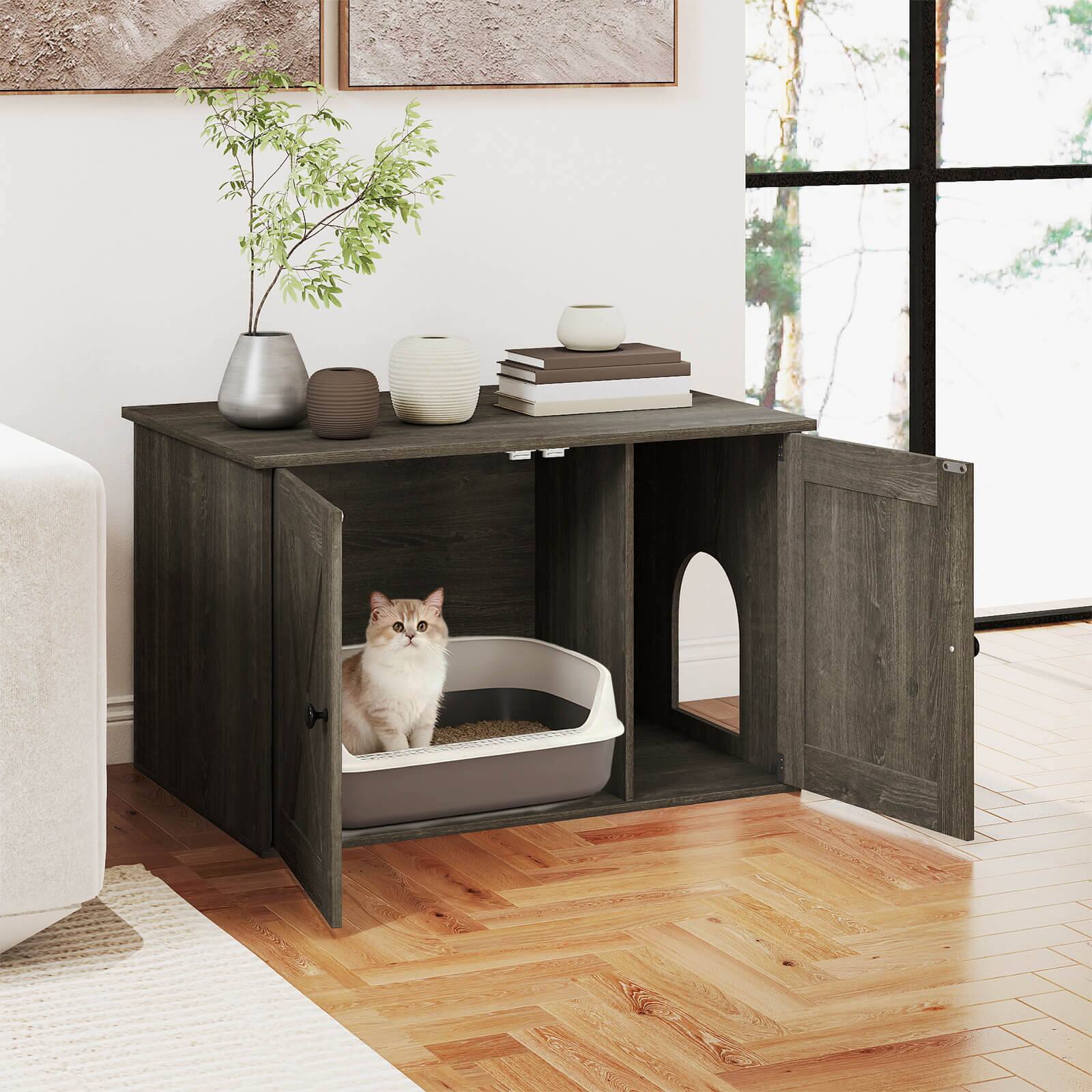Alt View 3. Costway - Costway Hidden Cat Litter Box Enclosure Furniture with Divider for Living Room Hallway - Oak.