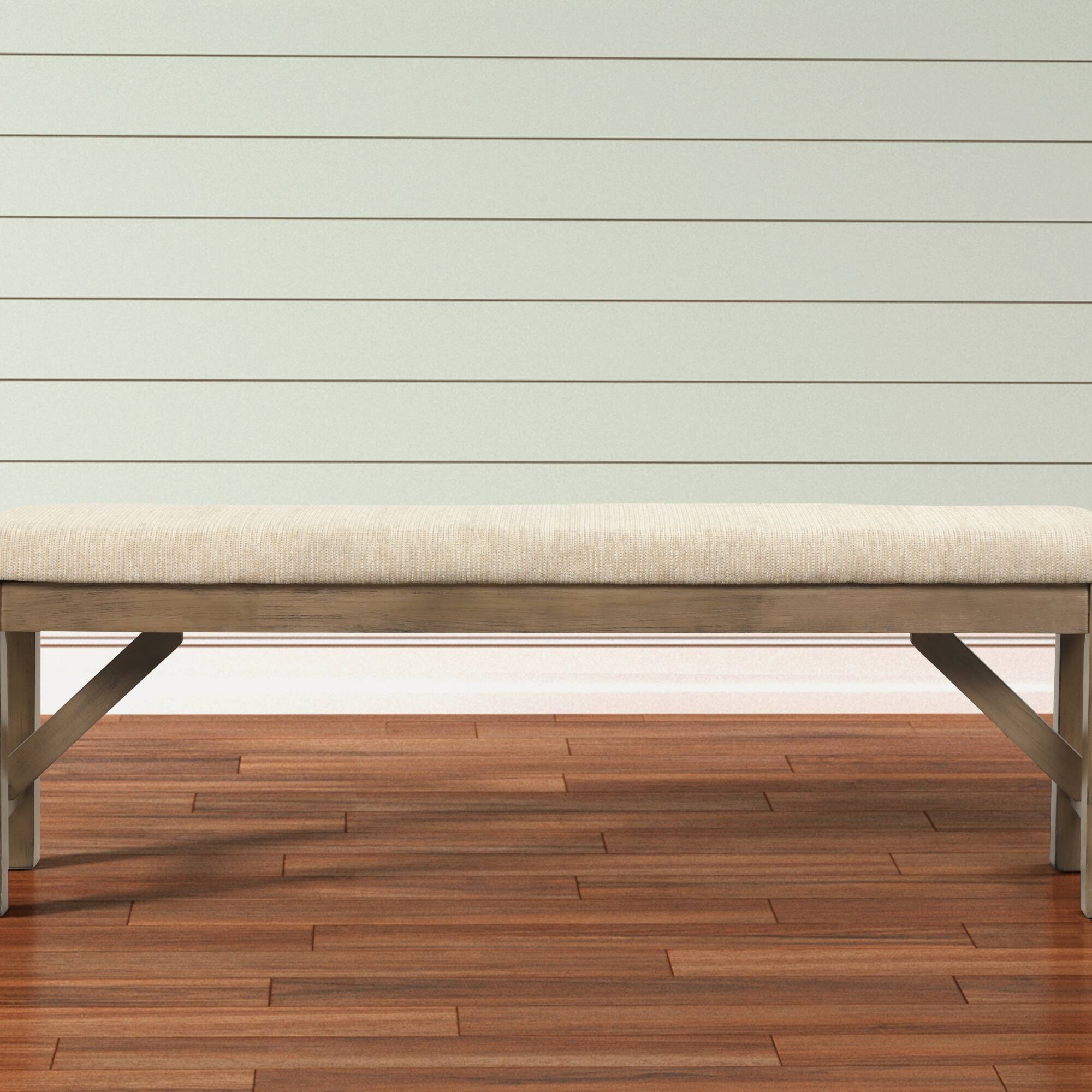 Angle. GOODSILO - Farmhouse Style Fabric Upholstered Dining Bench with Solid Wood Legs for Kitchen and Entryway Seating - Brown.