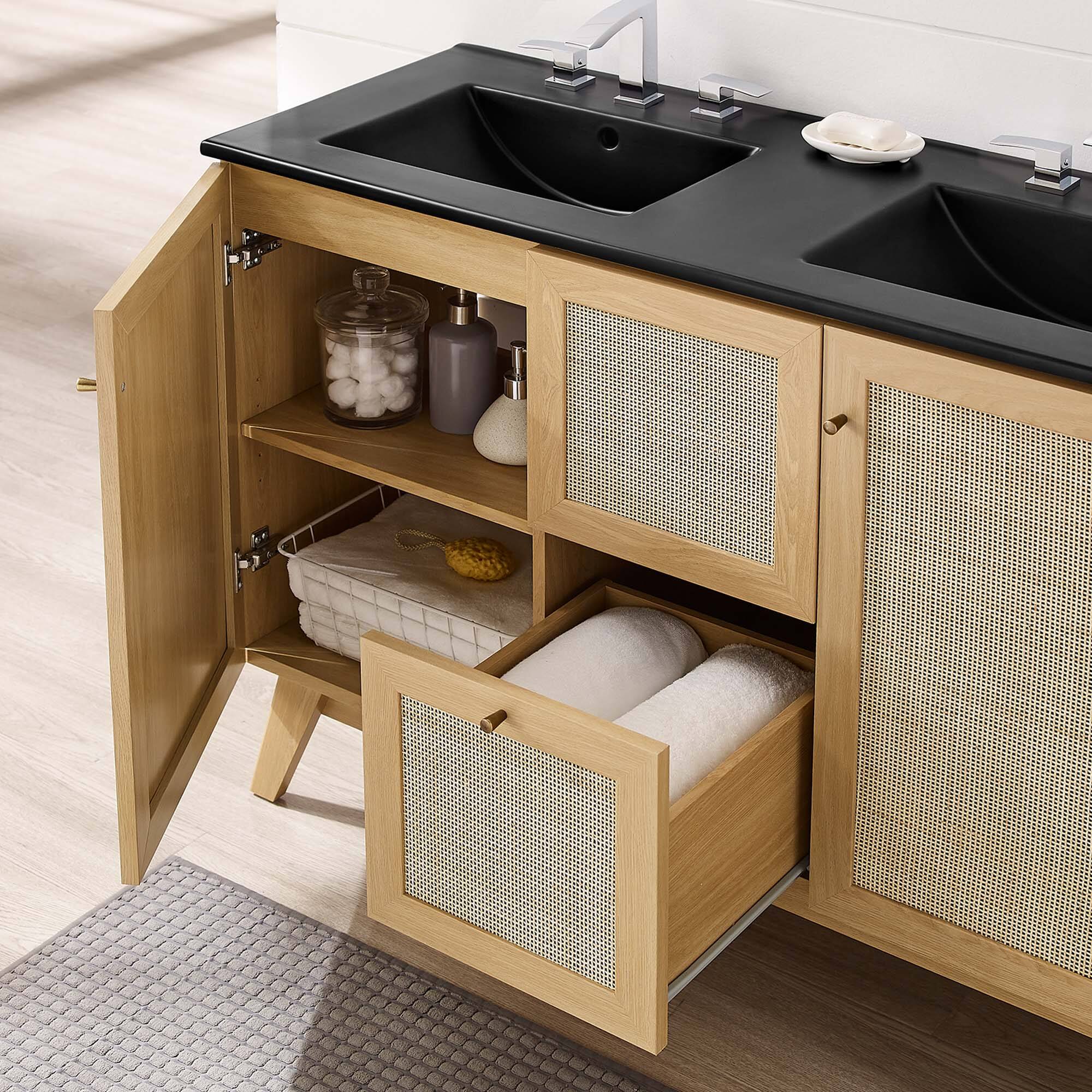 Alt View 1. Modway - Soma Bathroom Vanity with Black Basin Included by Modway - Oak Black.