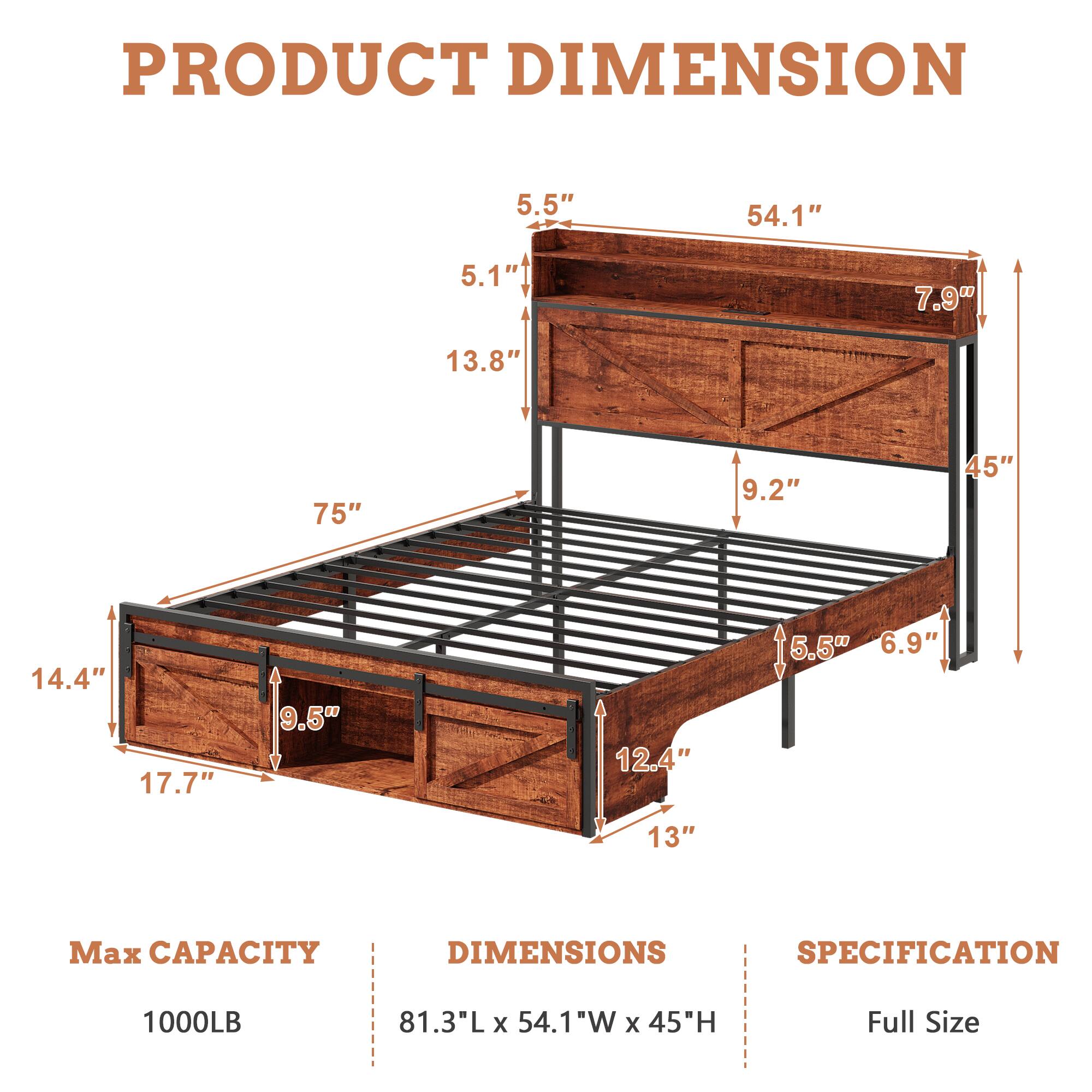 PRODUCT DIMENSION

Max CAPACITY  
1000LB

DIMENSIONS  
81.3"L x 54.1"W x 45"H

SPECIFICATION  
Full Size

5.5"  
54.1"  
5.1"  
7.9"  
13.8"  
75"  
9.2"  
45"  
14.4"  
17.7"  
9.5"  
12.4"  
5.50  
6.9"  
13"