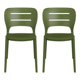 WestinTrends - Playa Outdoor Modern Stackable Plastic Patio Dining Side Chairs (Set of 2) - Olive Green