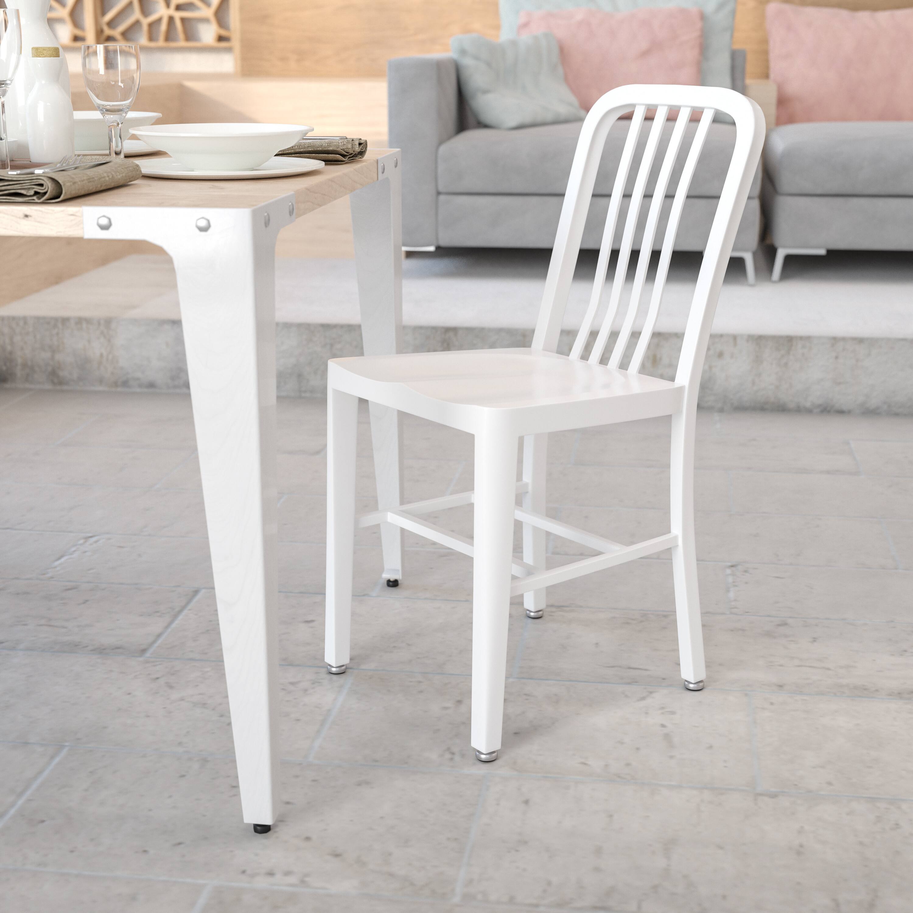 Alt View 1. Emma + Oliver - Commercial Grade Colorful Metal Indoor-Outdoor Chair - White.