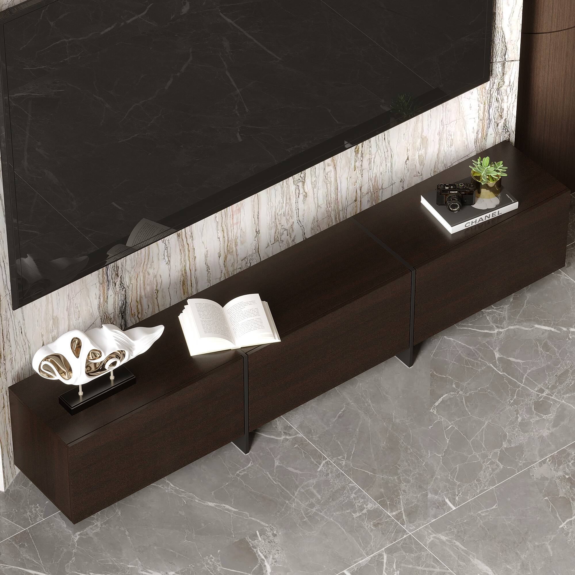 Alt View 6. FUFU & GAGA - Modern TV Console for 70-Inch TV – Hidden Storage, Sleek Media Stand, Living Room Entertainment Center - Dark Brown.