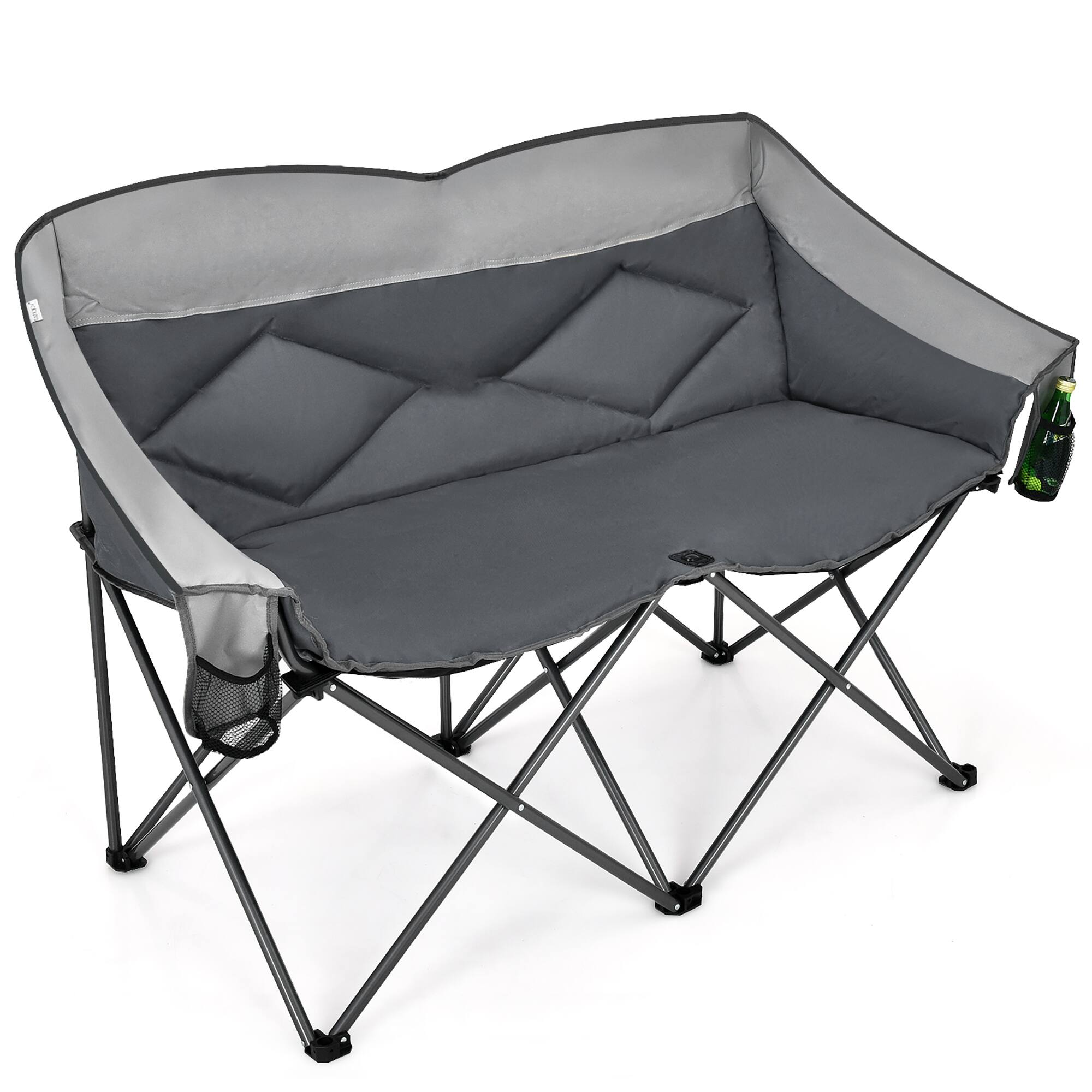 Alt View 18. Costway - Folding Camping Chair Loveseat Double Seat w/ Bags & Padded Backrest Gray - Gray.