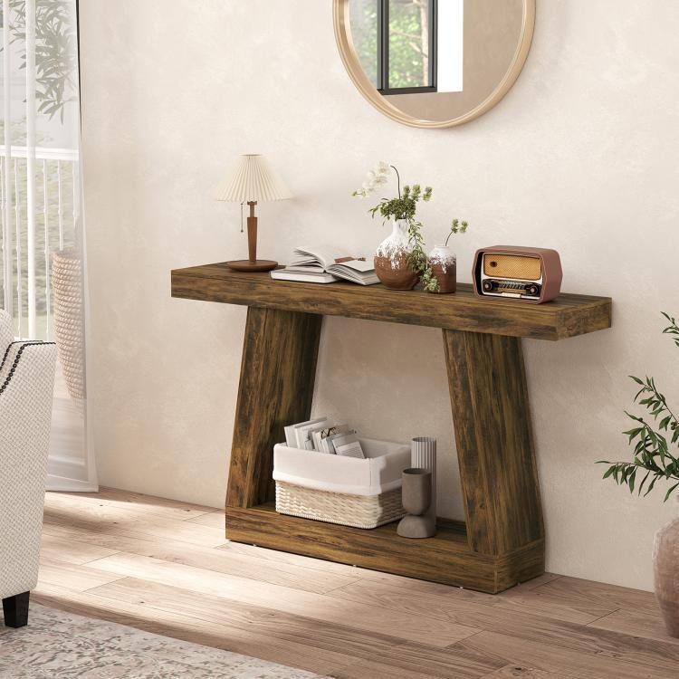 Alt View 9. PULUZ - 55 inch Farmhouse Console Table, 2-Tier Entryway Table with Storage for Hallway, Living Room, Behind Couch - Rustic Brown.