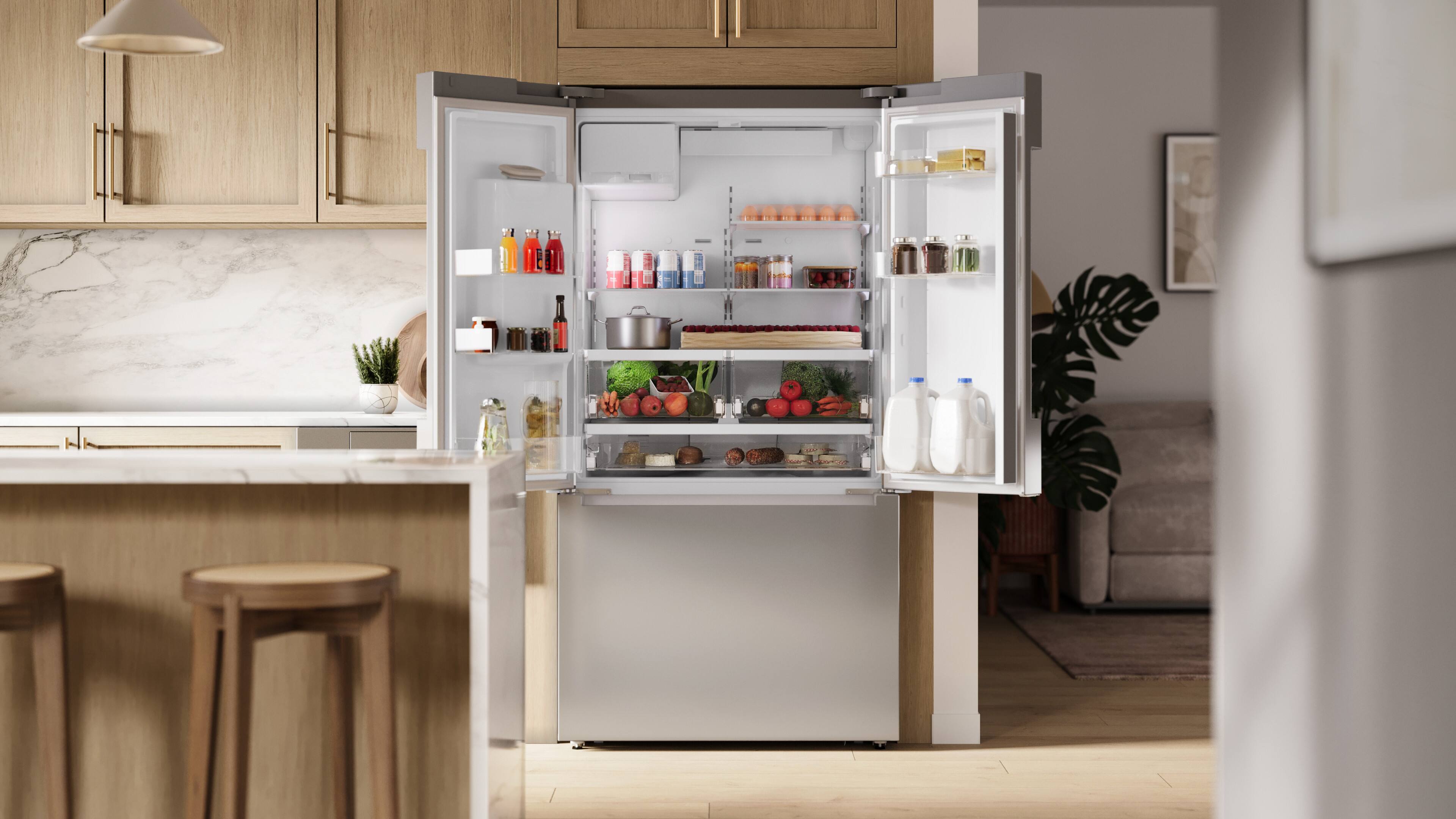 Alt View 11. Bosch - 100 Series 21.6 Cu. Ft. Bottom-Freezer French Door Counter-Depth Smart Refrigerator with External Water and Ice - Stainless Steel.