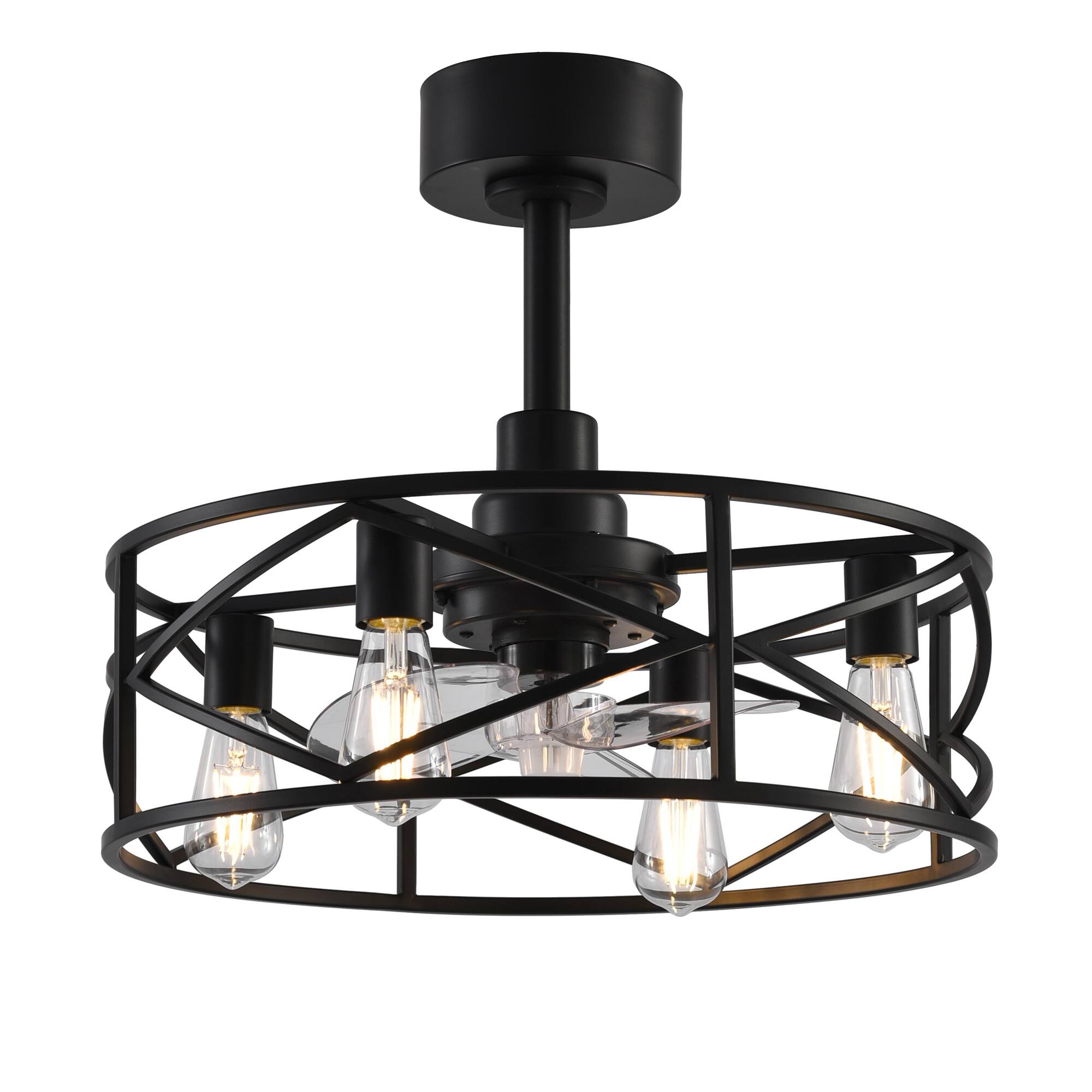 Angle. Breezary - 20-Inch Ceiling Fan with 3 PC Blades, 5" & 10" Downrods, DC Motor, 6-Speed Remote Control with Memory Function - Matte Black.