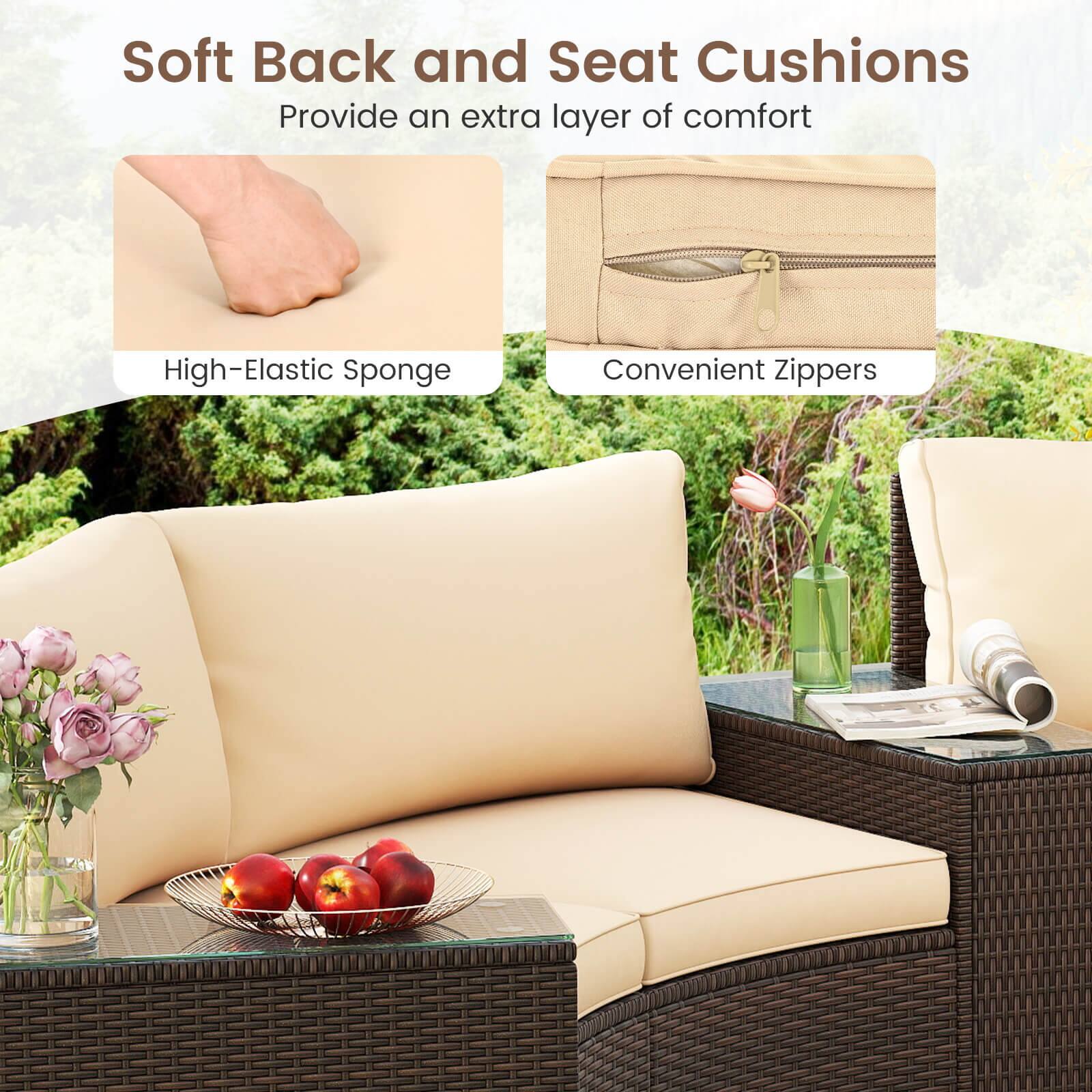 Soft Back and Seat Cushions: Provide an extra layer of comfort. High-Elastic Sponge: Convenient zippers.