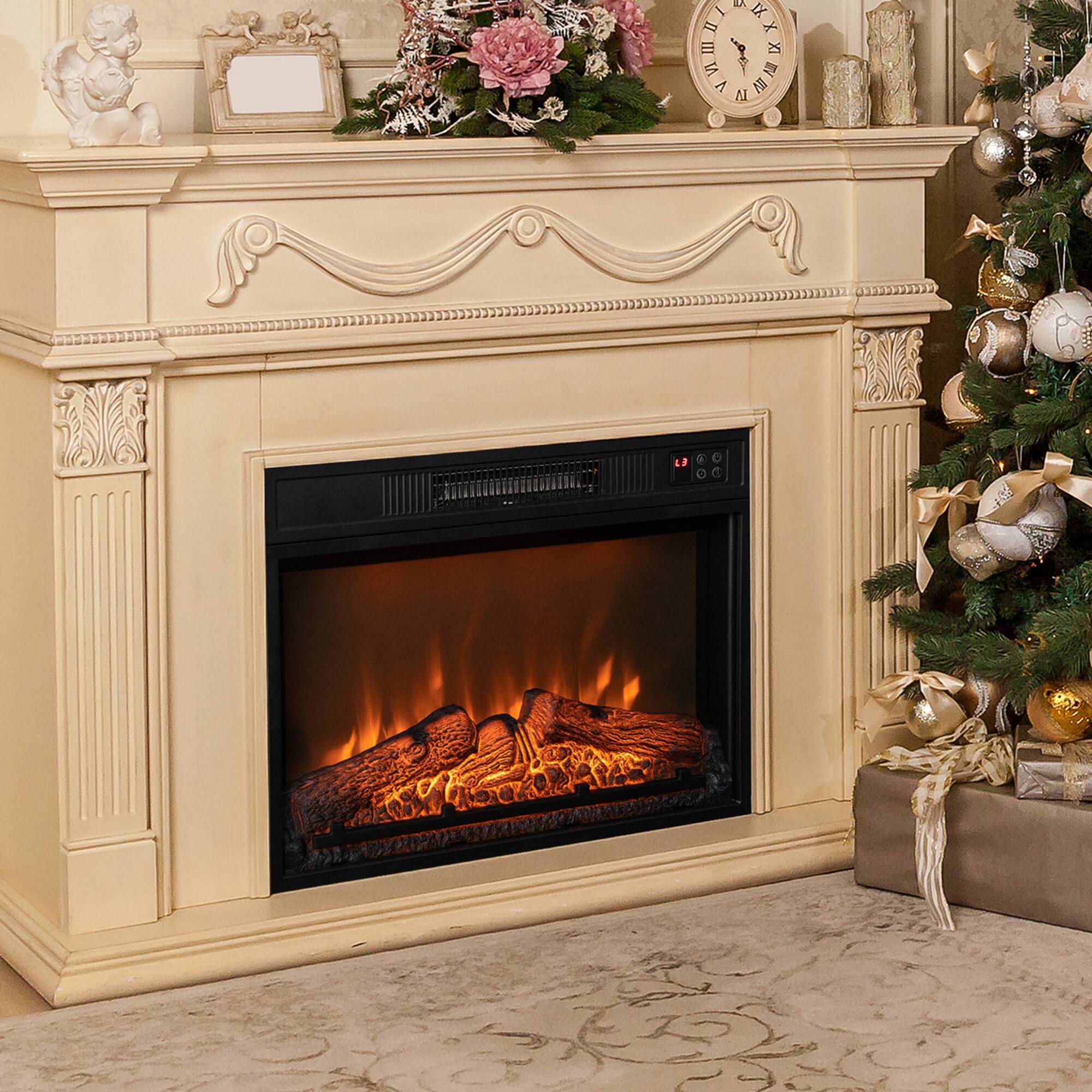 Alt View 1. Costway - Costway 23" Electric Fireplace Insert Heater w/ Log Flame Effects Remote Control 1400W - Black.