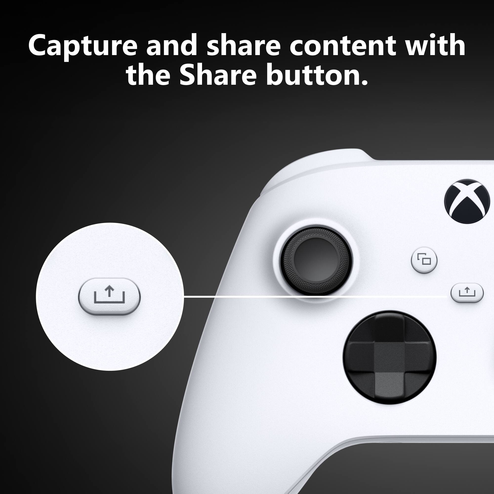 Capture and share content with the Share button.