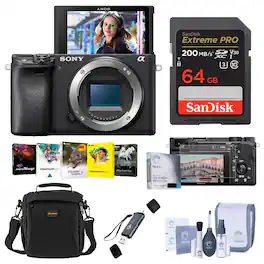 Bundle - Sony - Alpha a6400 Mirrorless Digital Camera (Body Only) - with Shoulder Bag, 32GB SD Card, Cleaning Kit, Card