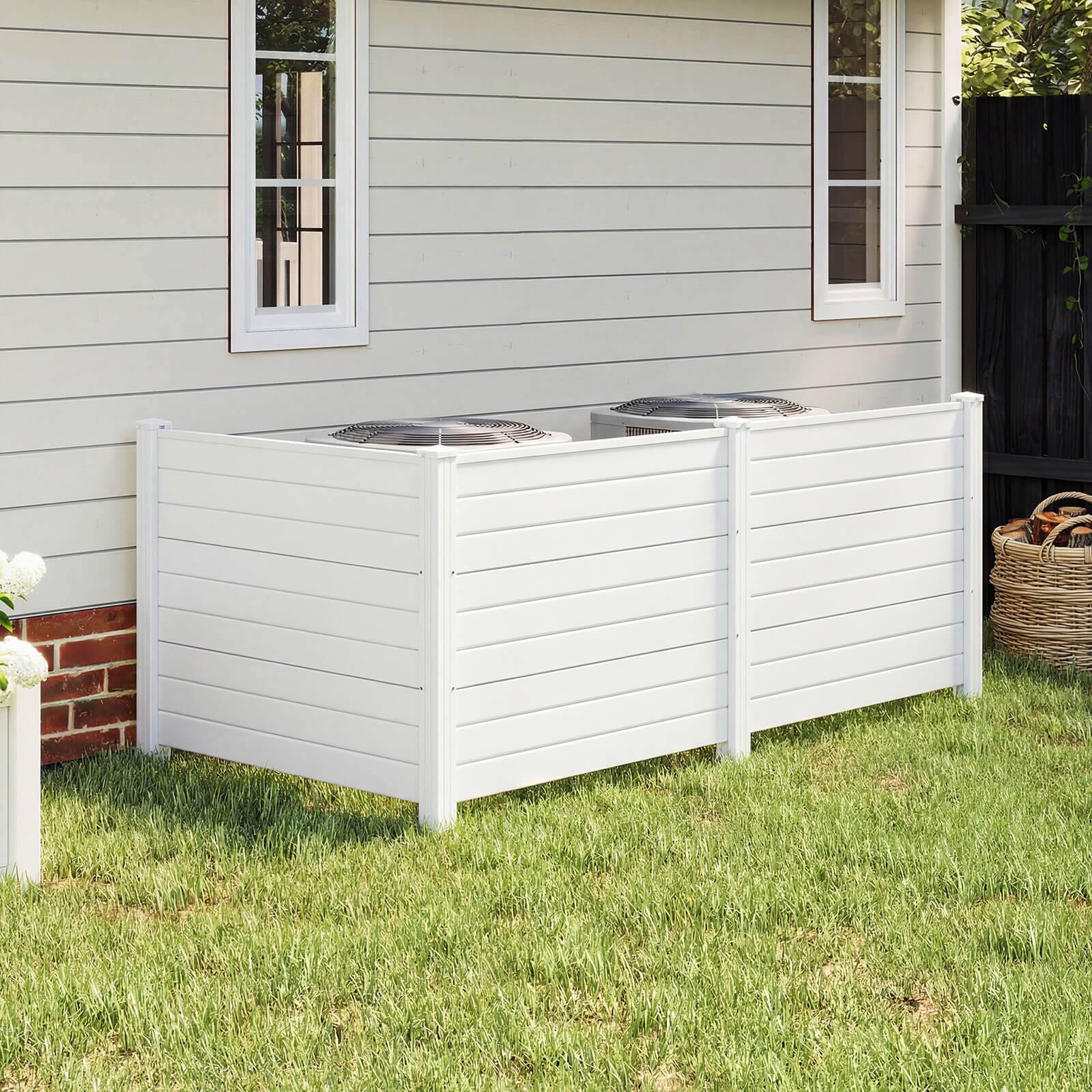 Alt View 4. Costway - Costway 2 PCS Air Conditioner Fence 3 Panels with Metal Ground Stakes, No Dig Trash Can - White.