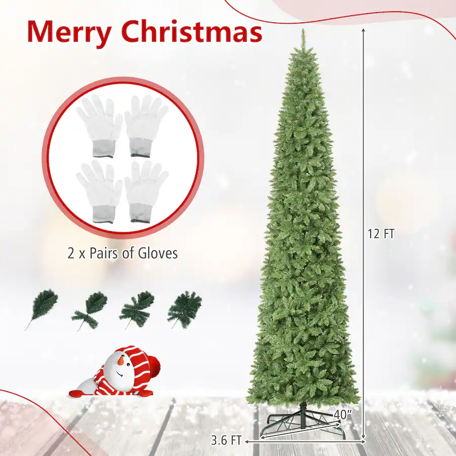 Tree Vs Tree Comp Costway 12 ft Pencil Fir Christmas Tree with 1818 Full Branch Tips ...