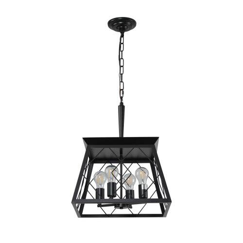Angle. LISM - 16" Black Industrial 4-Light Pendant Chandelier Metal Cage Design Adjustable Hanging Light (No Bulbs) - Black.