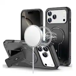 Kitcheniva - Matte Finish Shockproof Magnetic Circle Rugged Grip Kickstand Phone Case With Tempered Glass For iPhone 17 Pro Max - Black
