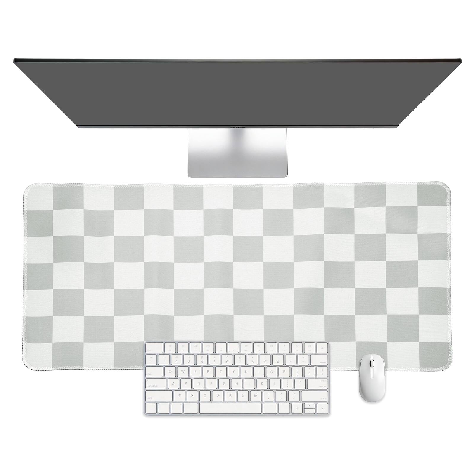 Front. Unique Bargains - Checkered Desk Mat, 27.6x11.8 Inch Mouse Pad, Non-Slip Rubber, Stitched Edges, Soft, for Computer/Laptop - Gray/White.