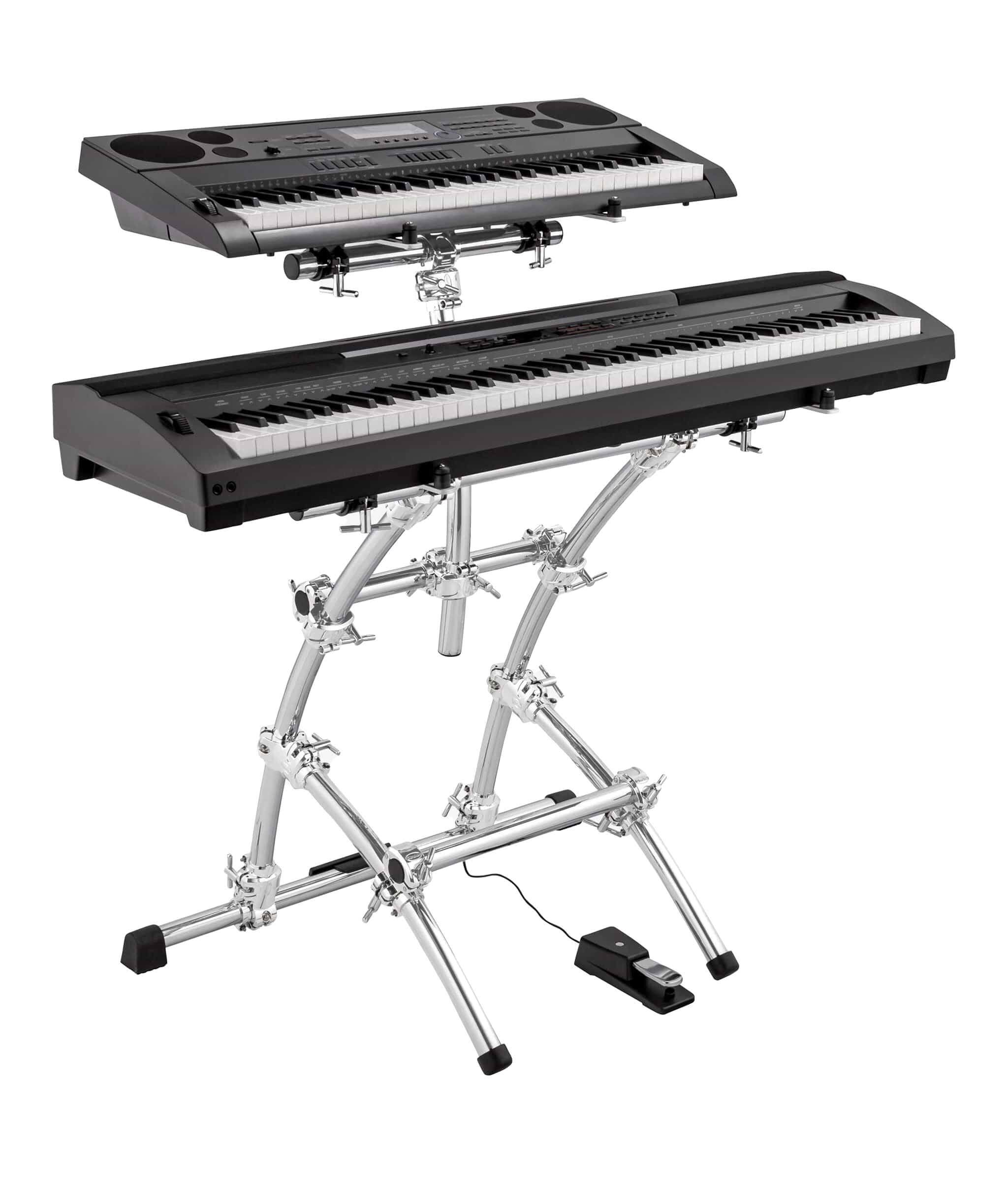 Alt View 1. Gibraltar Hardware - Double Key Tree Large 2-Tier Keyboard Stand, Dual-tier Keyboard Stand with Memory Locks 88-key, Chrome.
