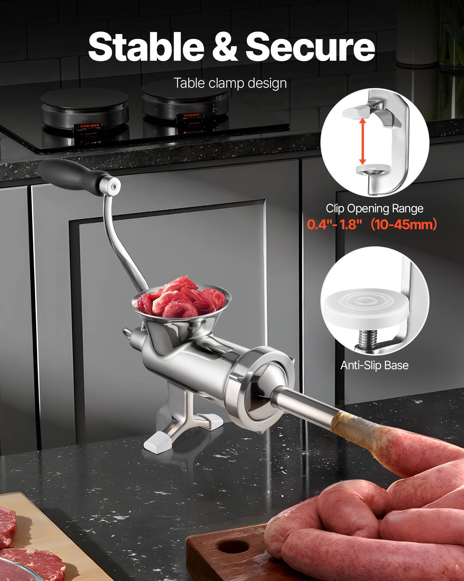 Stable & Secure  
Table clamp design  
Clip Opening Range 0.4" - 1.8" (10-45mm)  
Anti-Slip Base