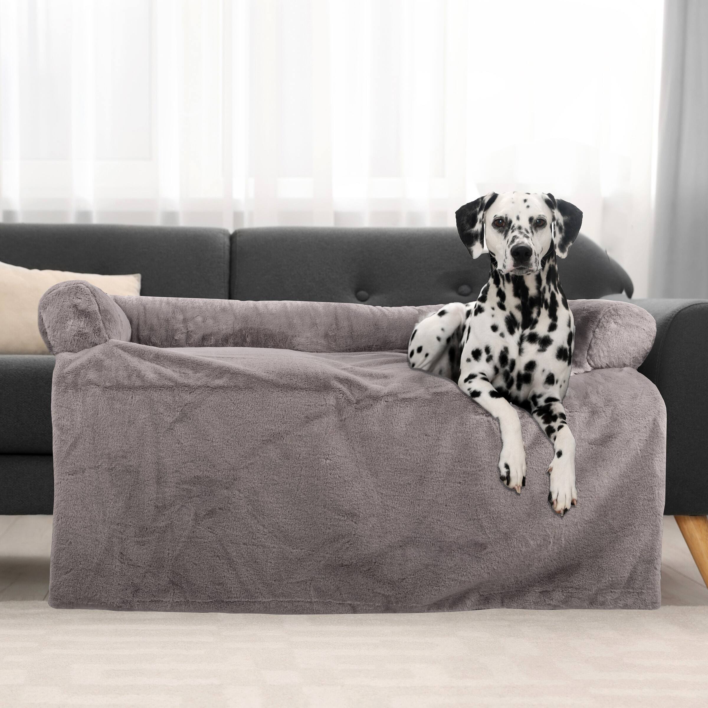 Alt View 1. PetMaker - 45in Plush Dog Bed for Couch - Gray.