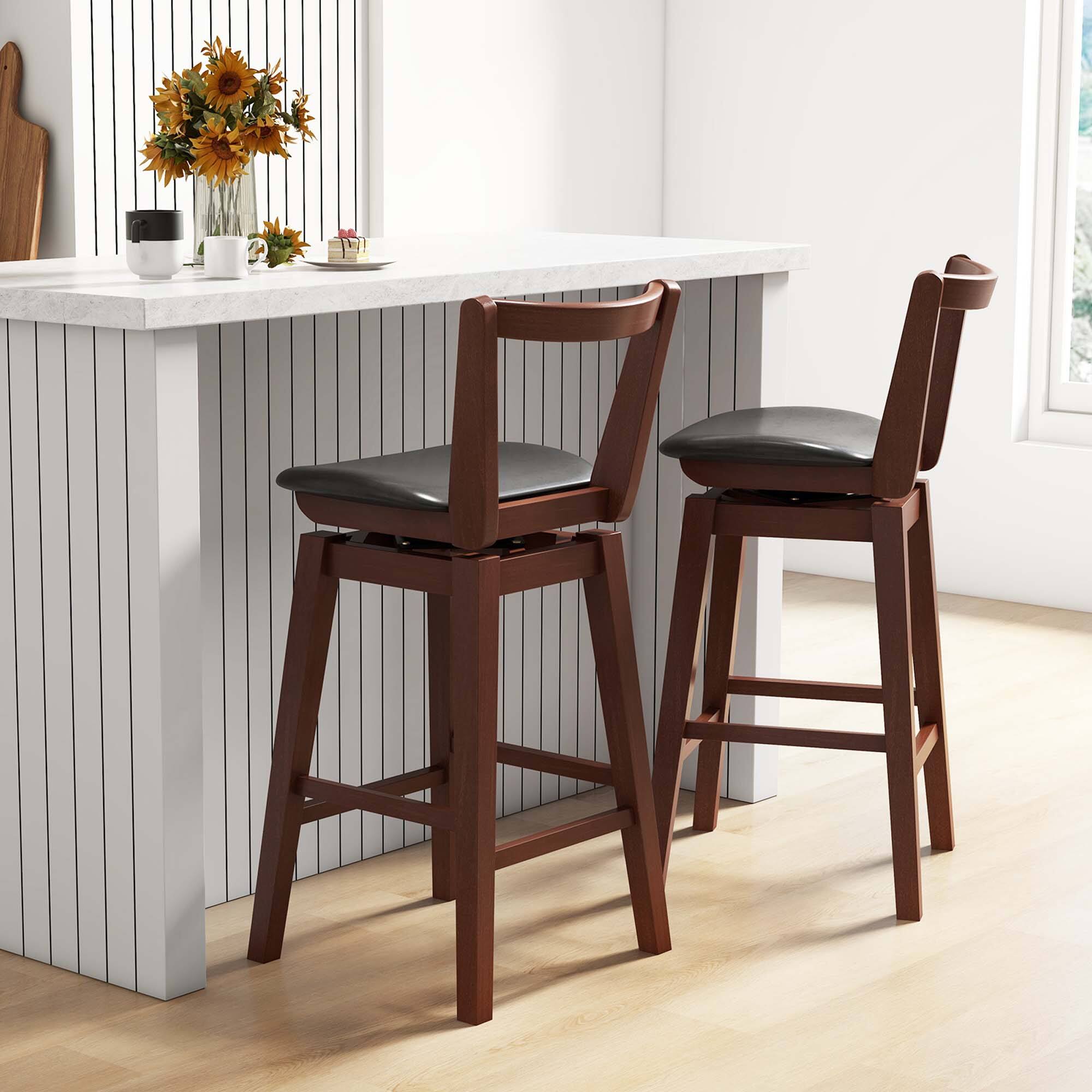 Alt View 3. Costway - Swivel Counter Height Bar Stool Set of 4 26" Upholstered PU Leather Kitchen - Black/Brown.