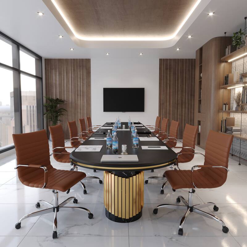 Left. LeisureMod - Harris Mid-Back Leather Office Chair Adjustable Height Tilt Computer Task Chair with 360-Degree Swivel - Light Brown.