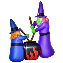 Homcom - 6' Halloween Inflatables Outdoor Decorations Witches With Cauldron LED Light, Blow Up LED Yard Decor for Garden, Lawn - Multi-colored