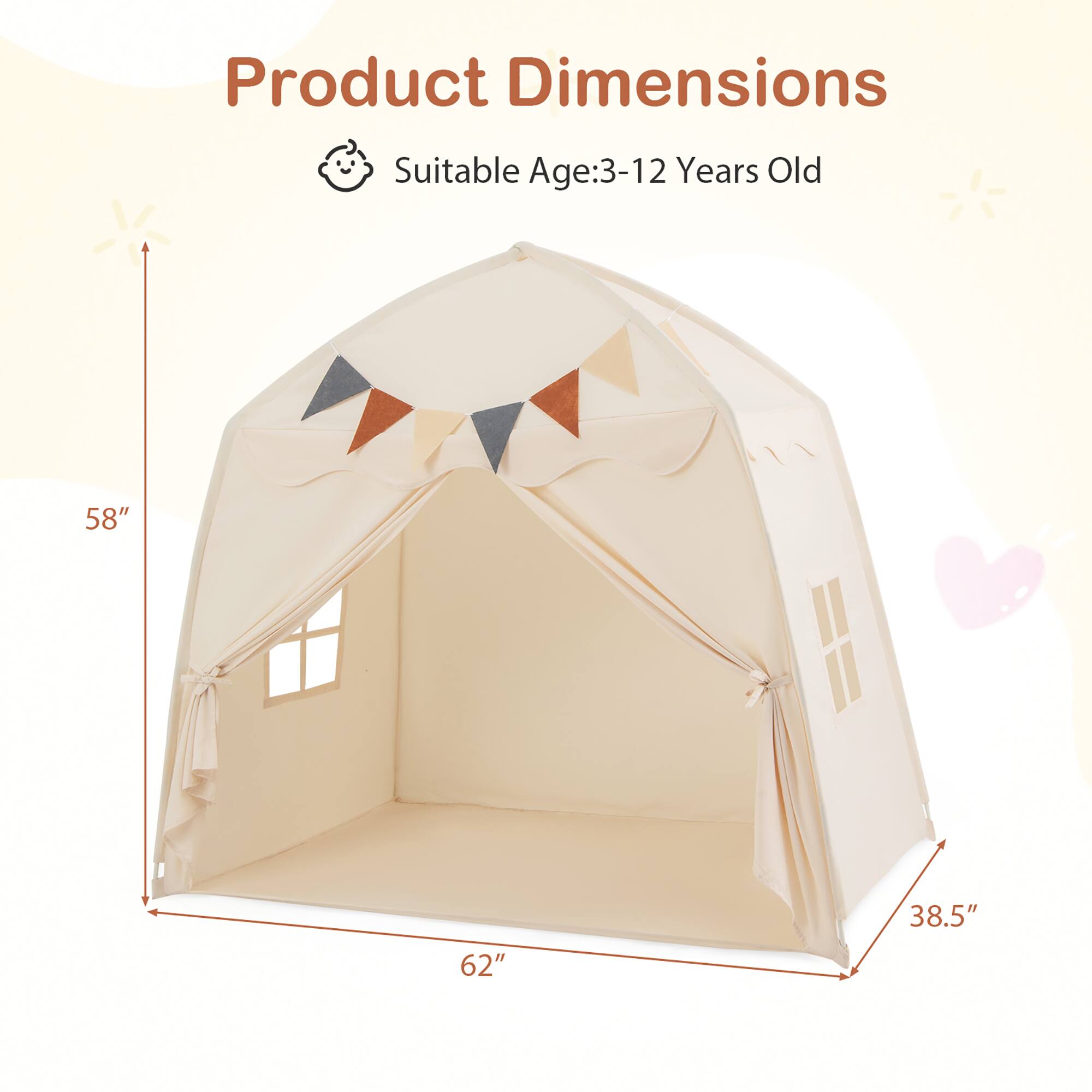 Product Dimensions  
Suitable Age: 3-12 Years Old  
58"  
62"  
38.5"